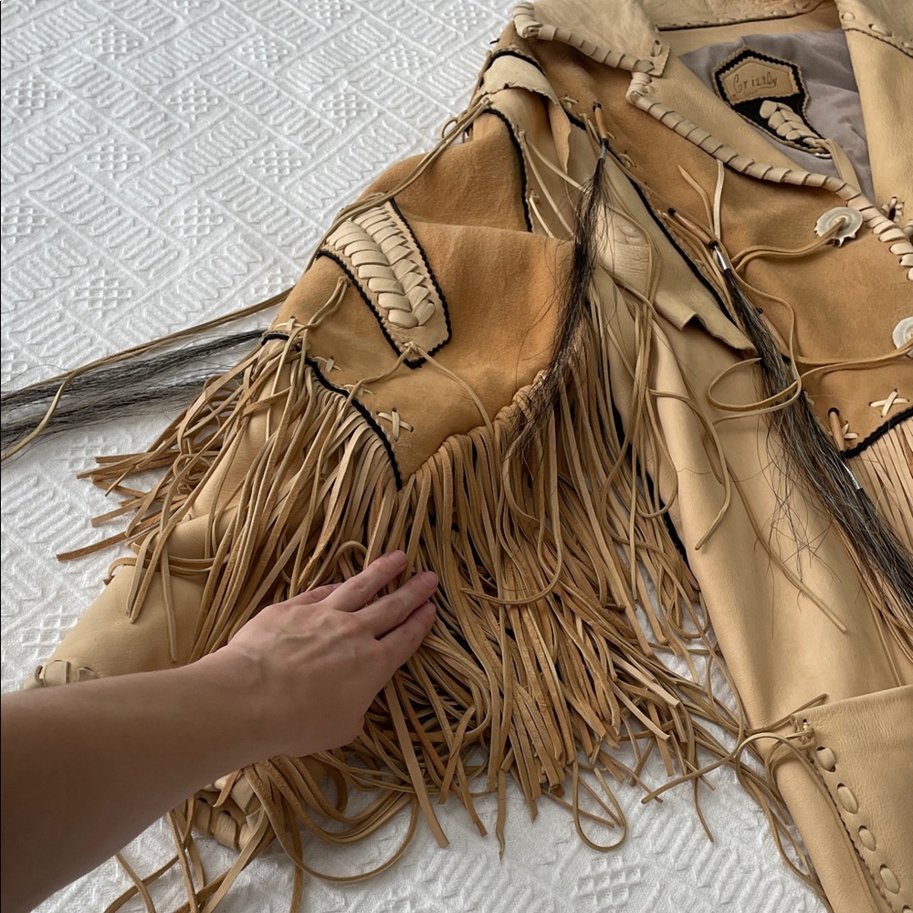 Fort Grizzly Native Western Leather War Pow Wow Jacket Hand Crafted Large/XL - Picture 5 of 17